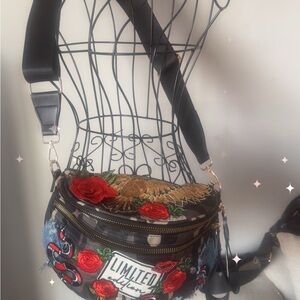 Limited Edition Camouflage Crossbody Bag with Red Rose Embroidery